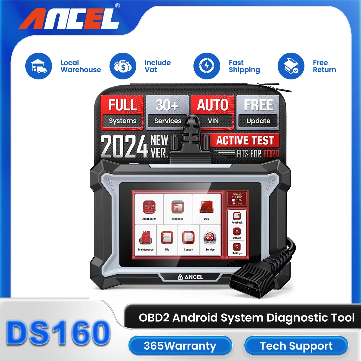 ANCEL DS160 OBD2 All System Car Scanner Code Reader Bidirectional 28+ Reset Diagnostic DPF ECU Scan Tool Wireless OBD Tester