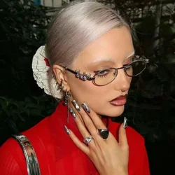 Y2K Retro Oval  Sunglasses for Women Small Metal frame Trendy Shades Design Luxury Sun Glasses  Eyewear Oculos De Sol