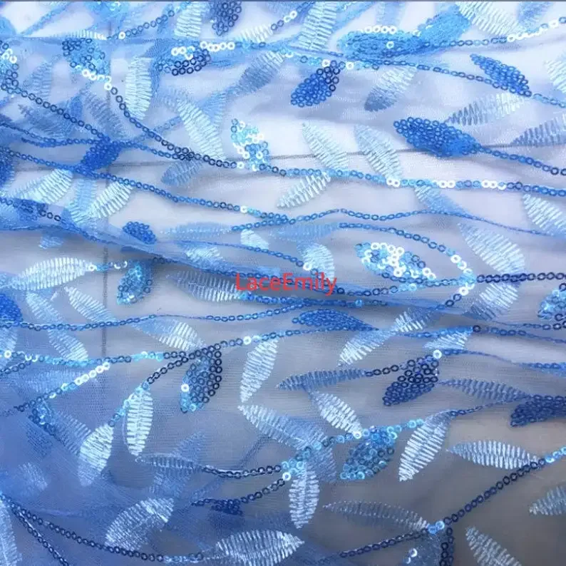 Tessuto di pizzo ricamato con paillettes foglia oro champagne foglie di paillettes tulle morbido per abito da sposa abito da ragazza 1 metro