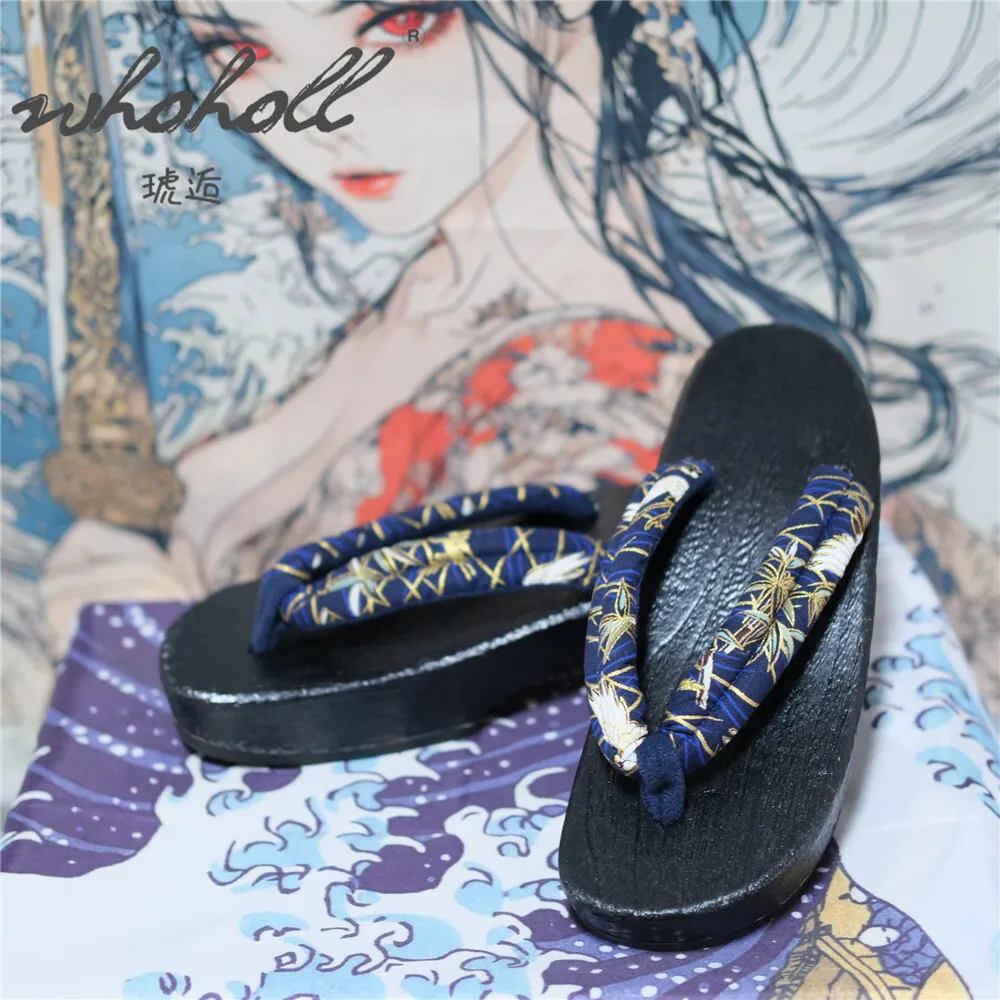 

2025 Women Japanese Wooden Geta Animation Coplay Costumes Shoes Wedge Sandals Women Slippers Flip Flops Slippers Clogs Shoes