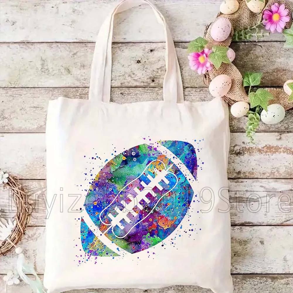 لاعب كرة القدم الأمريكية المائية الرياضة الهدايا المرأة قماش حقيبة كتف حقيبة يد Harajuku للمتسوقين أكياس التسوق القابلة لإعادة الاستخدام