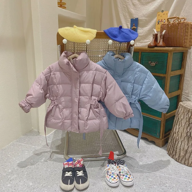 Moda neonato ragazza giacca imbottita in cotone inverno neonato bambino cappotto cintura cintura calda capispalla spessa vestiti per bambini 2-10Y