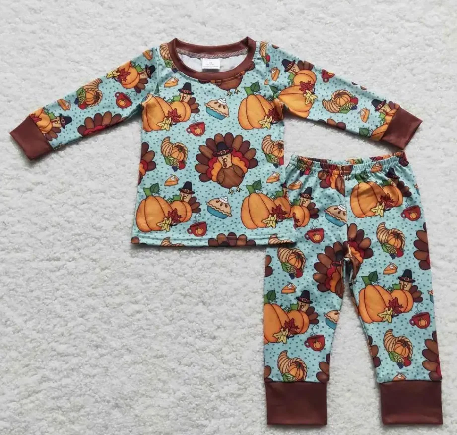 

RTS Toddler Baby Boy turkey Pajamas Pumpkin clothes Children Thanksgiving Outfit