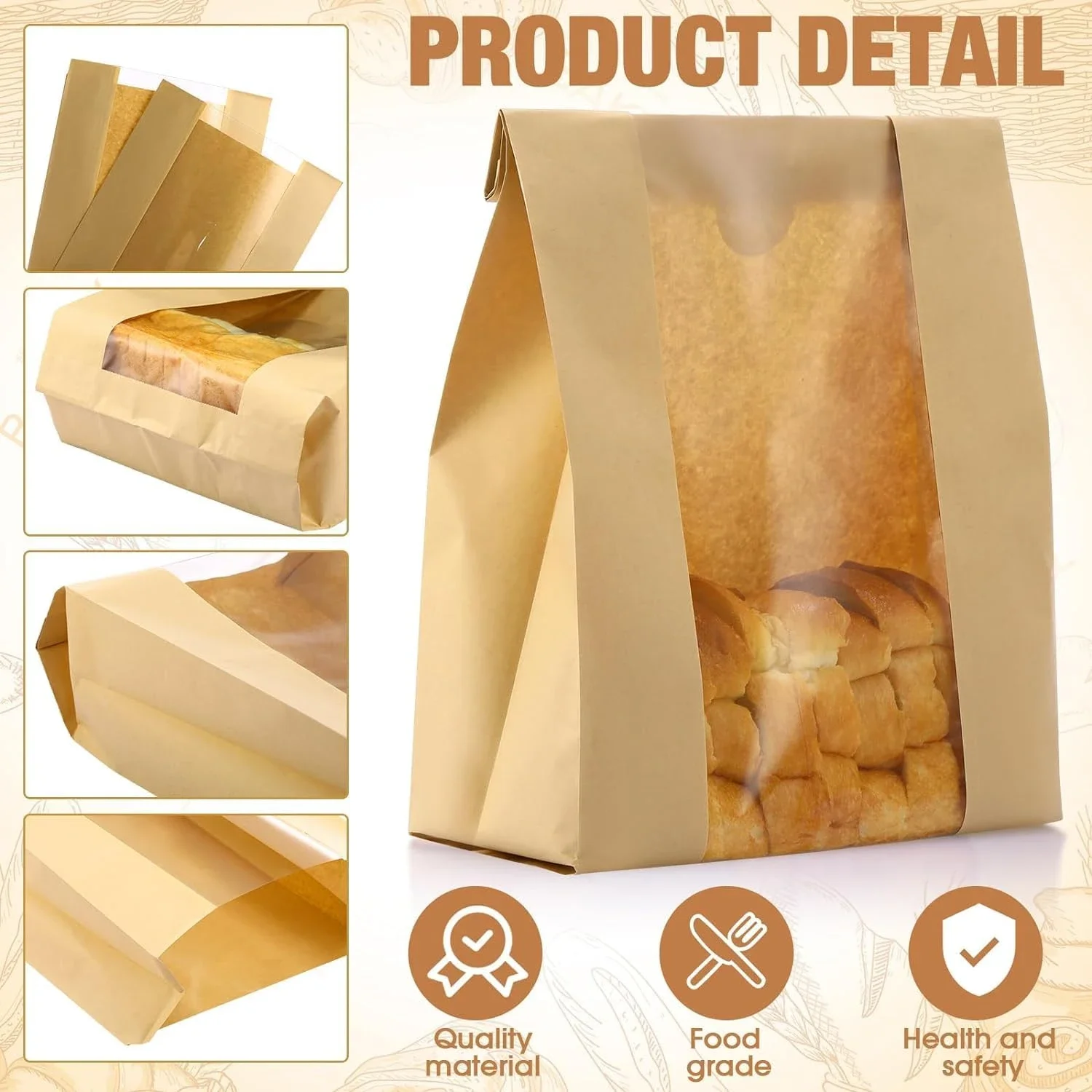 25Pcs Loaf Cookie Paper Bags Bread Wrapping Pouches with Window Baked Food Packaging Storage Bag for Party Kitchen Supplies