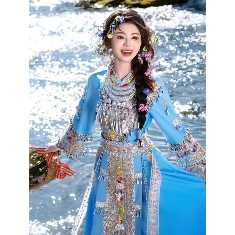 

New Women's Hmong Costume Traditional Chinese Clothing Vintage Miaojiang Goddess Stage Dance Suits National Style Travel O yy:89