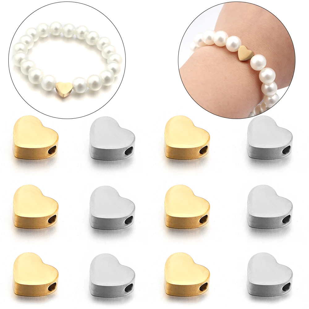 Perles Polissées en Acier Inoxydable en Forme de Cœur d'Amour, Breloques d'Espacement pour Bijoux à Faire Soi-Même, Accessoires de Bracelet de Direction, 2 Pièces/Lot