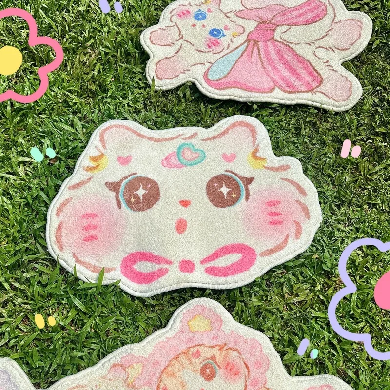 Cute Cat Girl Bedroom Decorative Carpet Irregular Cartoon Living Room Sofa Rug Kawaii Plush Floor Mat Comfortable Soft Foot Pad