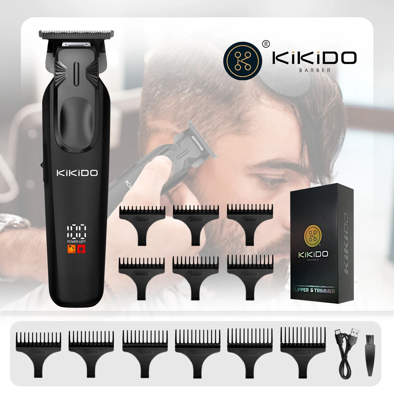 

KIKIDO Electric Barber Hair Trimmer LED Professional Hair Cutting Machine Home Appliance Combo Kit Adjustable Clipper 7200rpm