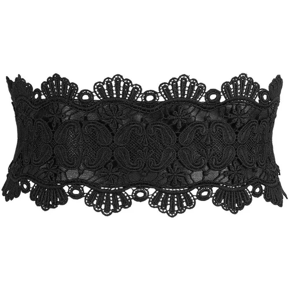 

Y2K Elastic Lace Wide Belt PU Leather Black Women's Belt High Waist Corset Belt Dress Accessories
