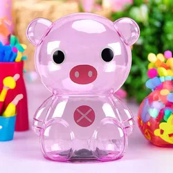 Cute Transparent Piggy Bank Drop Resistant Plastic Bear Pig Storage Jar Children's Day Christmas Children's Gifts Change Jar