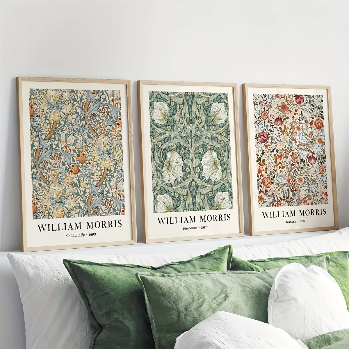 3 قطع من لوحات الحائط القماشية المؤطرة - مطبوعات زهور نباتية نابضة بالحياة من ويليام موريس، فن حديث لغرفة المعيشة وغرفة النوم والمكتب D #4