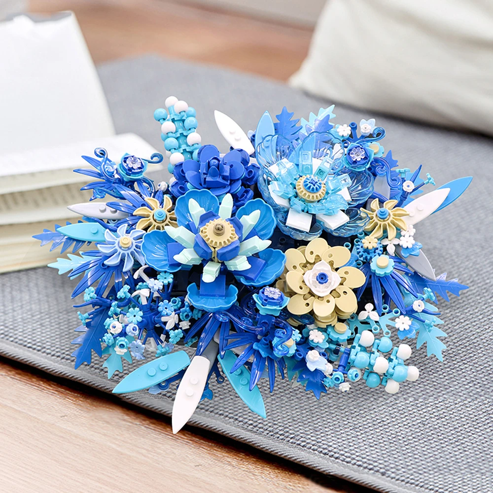 

MEOA 917PCS MOC Blue Flower Model Building Blocks Preserved Flower Bouquet Building Toys Kits Toy Home Decor Gifts for Kids