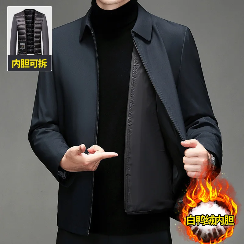2 في 1 انفصال اصطف أسفل سترة الرجال الأعمال الرسمية شتاء دافئ بطة أسفل معطف مبطّن لأبي casacas الفقرة hombre JK-183