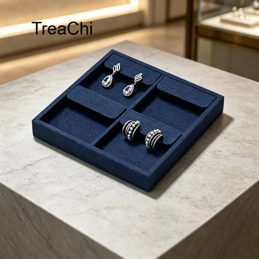 Dark Blue Microfiber Jewelry Display Tray for Rings Earrings Necklaces and Pendants Specialized Display Prop for Jewelry Stores