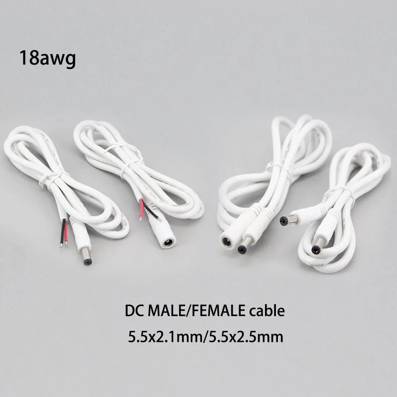 white 1m DC Male Female Power Supply Connector extend Cable 5.5x2.1 5.5x2.5mm 18awg 7A Copper Wire For LED Strip light camera p1