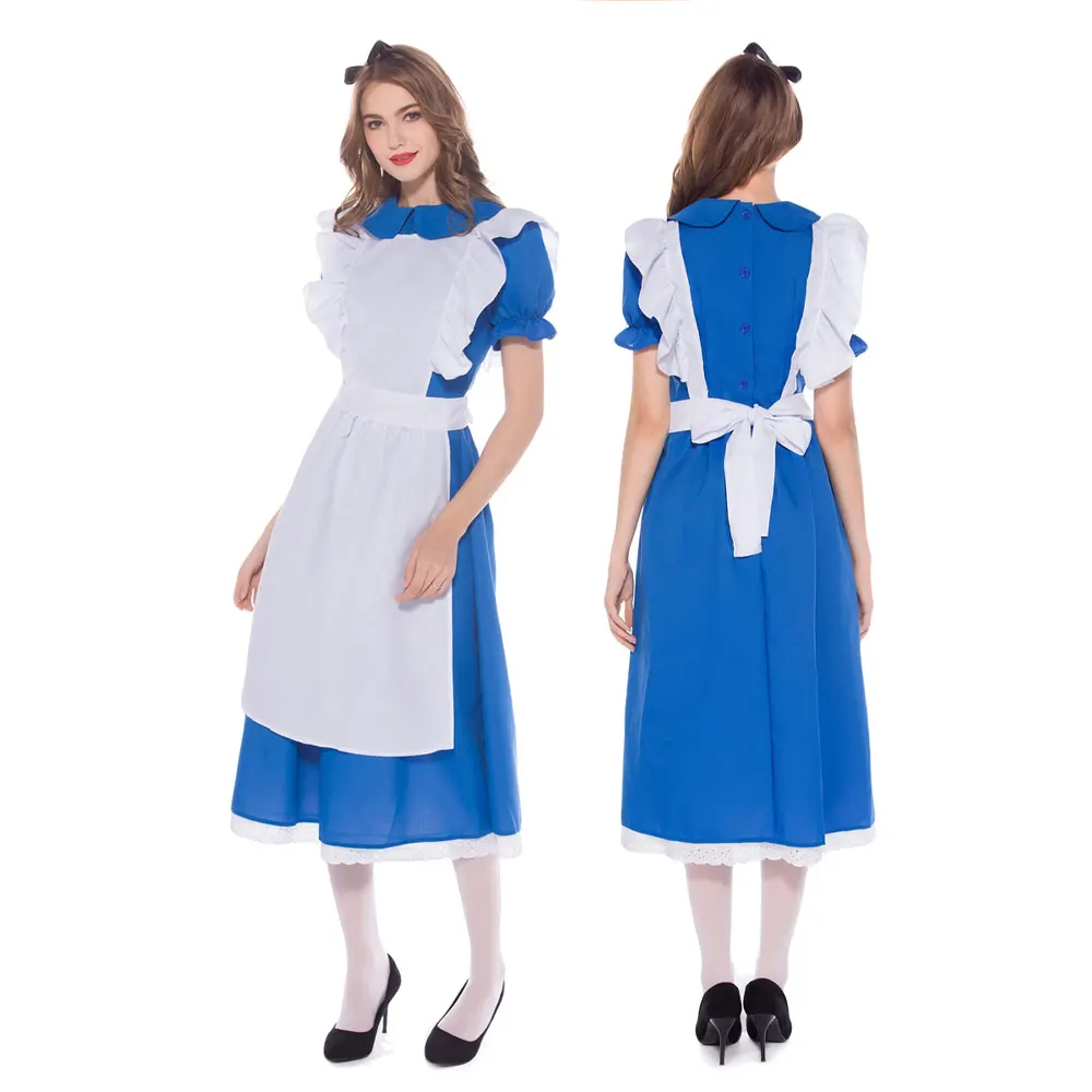 

Women Fantasy Lolita Outfit Cartoon Wonderland Disguise Costume Adult Kids Girls Halloween Party Dress Up Alice Cosplay Dress