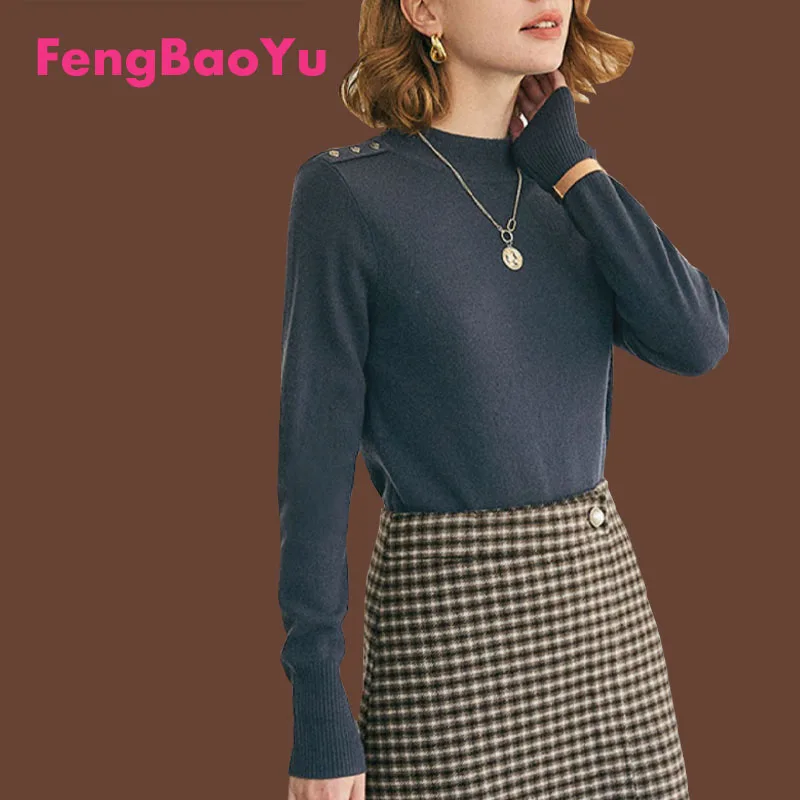 

Fengbaoyu 100% Wool Camel Ladies Half Turtleneck Base Shirt Autumn Winter New Fashion Temperament Elegant Knitwear Free Shipping