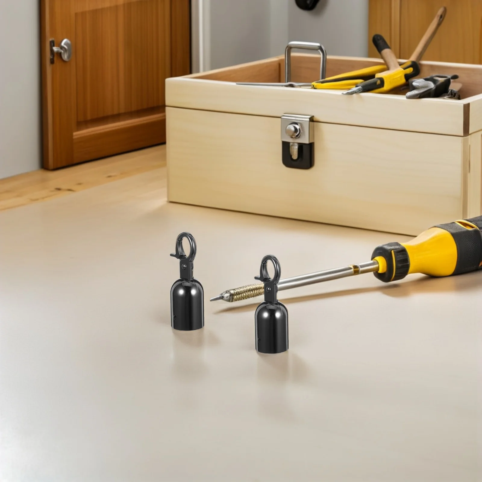 1Set Zinc Alloy Rope Hook Stopper Black Finish Stanchion Rope End Caps Secure Hook Barrier Crowd Control Queue Divider