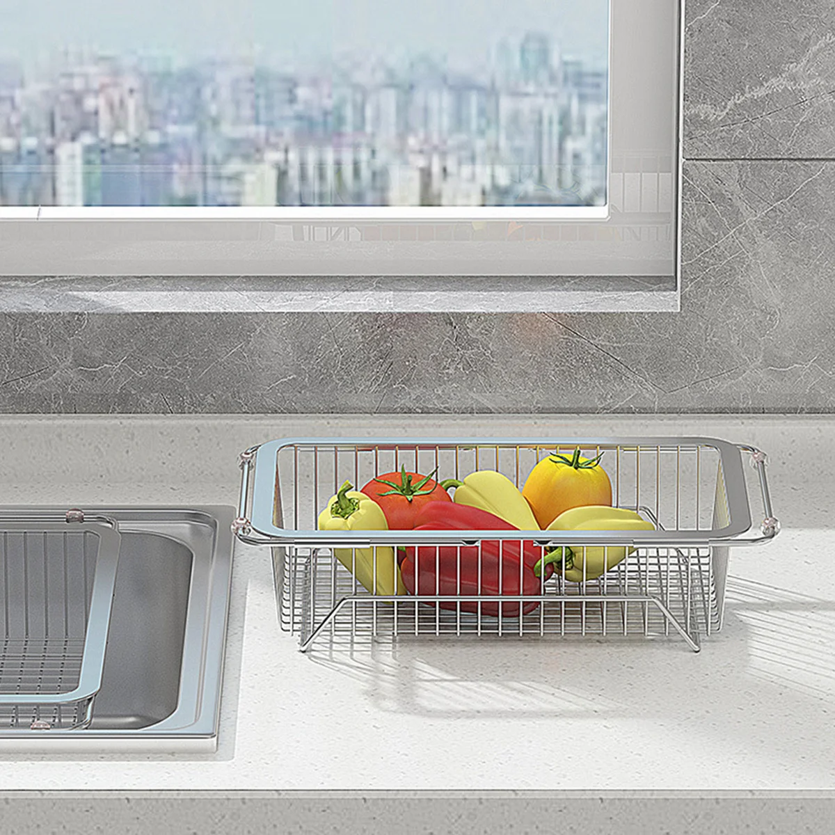 

Sink Basket for Kitchen Sink Pet Material Extendable Vegetable Fruit Washing Basket Colander Kitchen Essentials