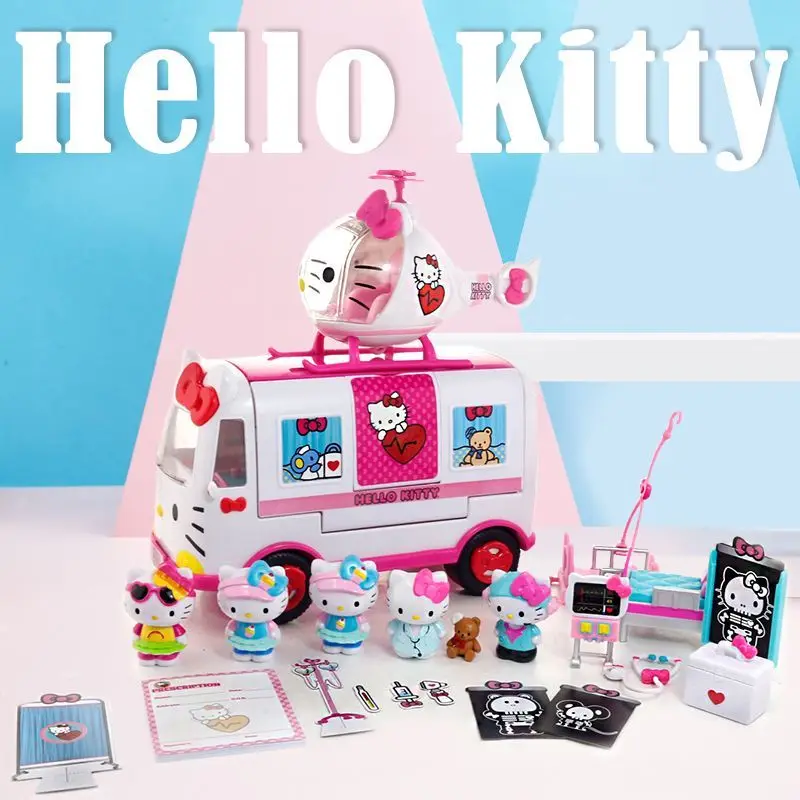 New Hello Kitty Sanrio Kawaii Cute Animation Cartoon Rescue Helicopter Ambulance Simulation Play House Girls Children Toy Gift