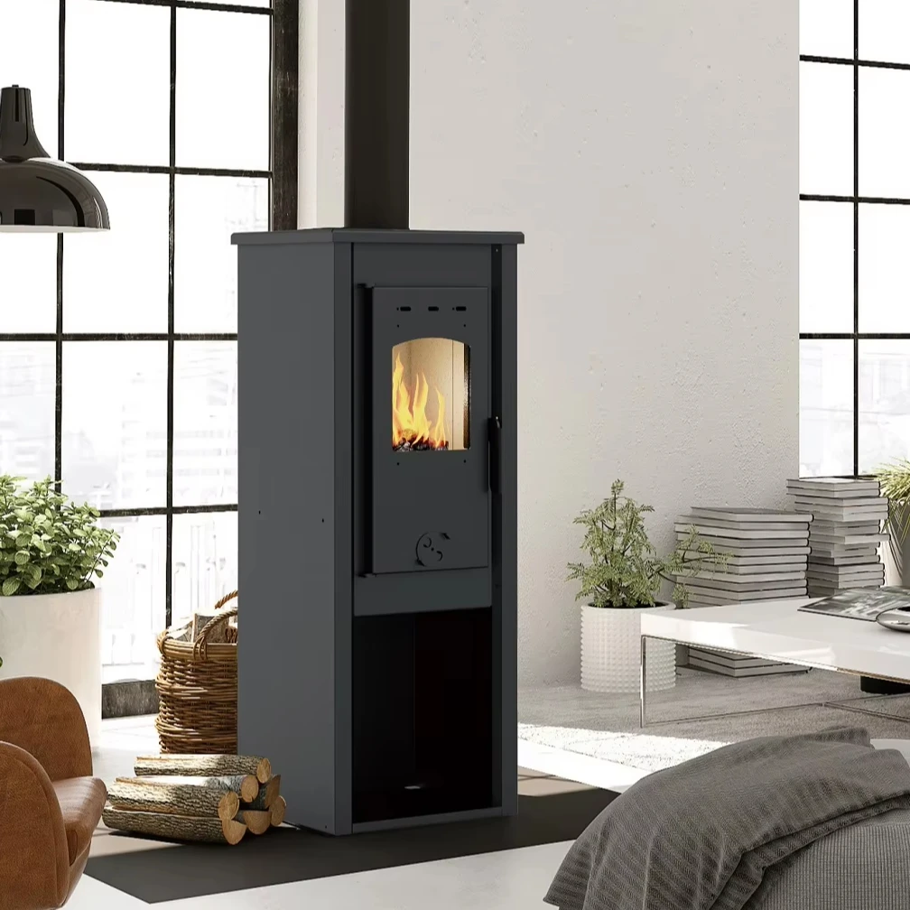 

6.2KW Modern Slim Design Smokeless Durable Wood Burning Stove Indoor Home Heating Black Steel Fireplace Wood Stove