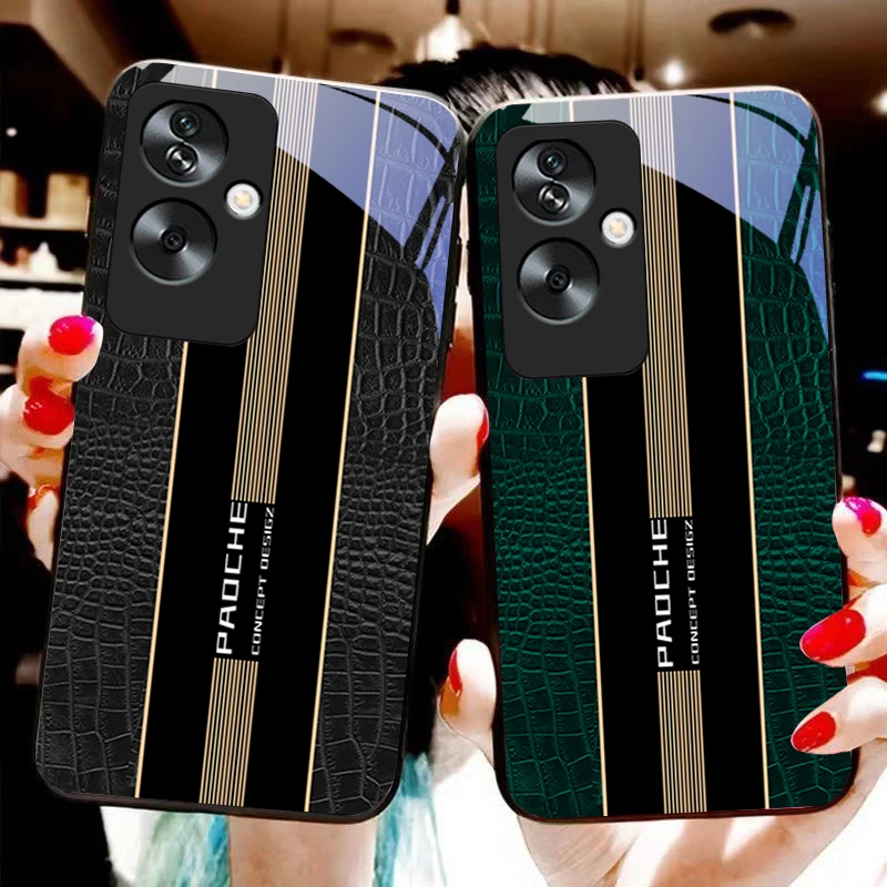 

Leather Splicing For Oppo A79 5G 58 78 74 60 4G Reno 11F Realme GT 6 11 Note 50 10 C55 X2 Tempered Glass Black Phone Case