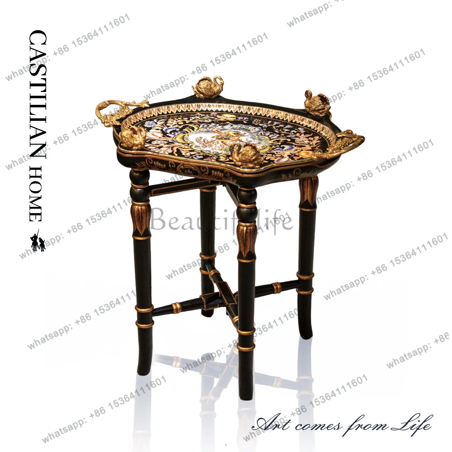 European light luxury solid wood folding mobile corner art retro living room study advanced side table