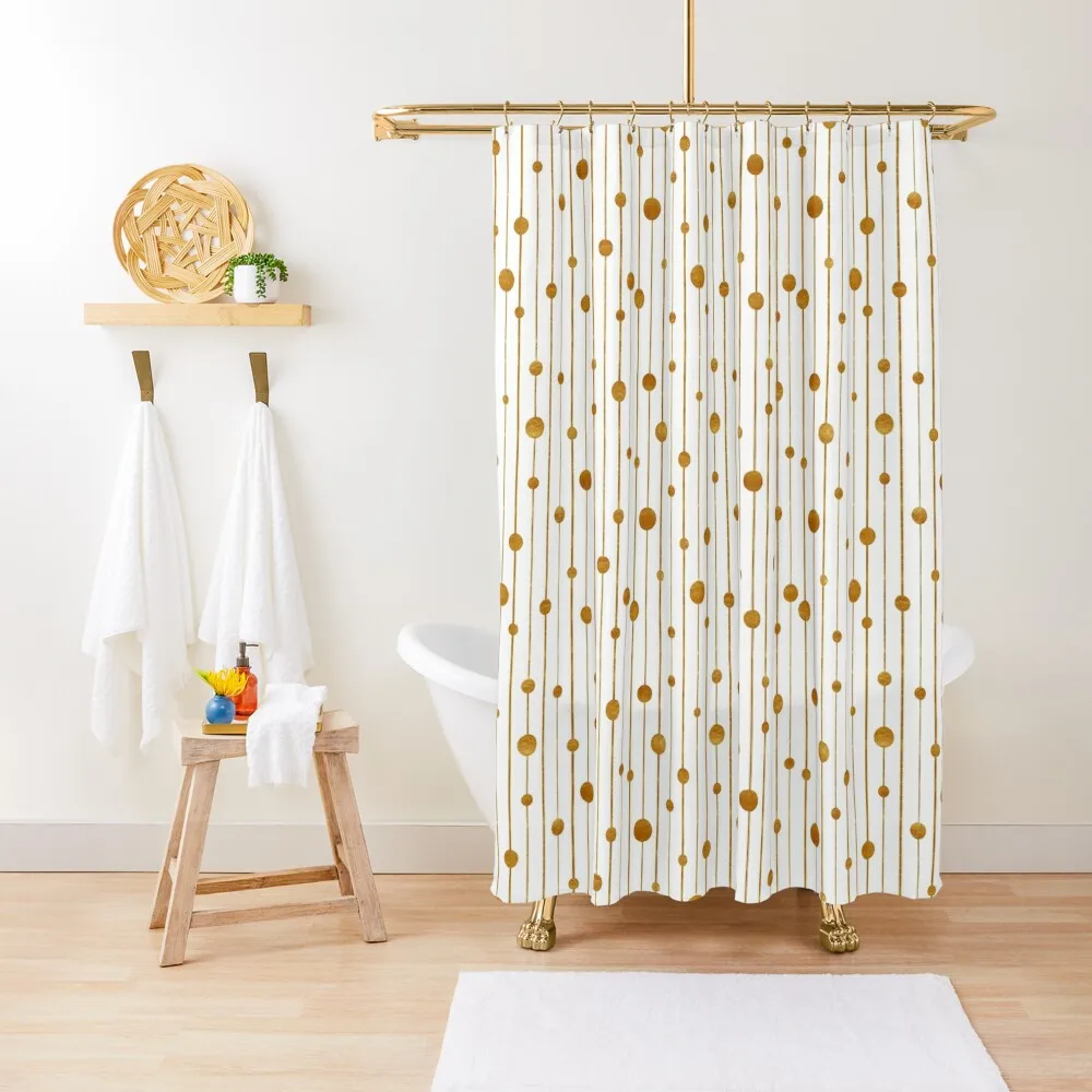 

Mid Century Modern Gold Ball Streamers Shower Curtain Window Washable Waterproof Fabric Shower Cute Shower Curtain