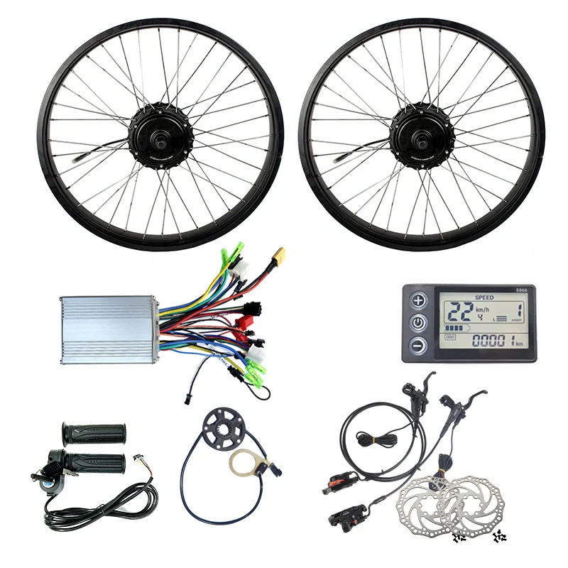 

20 20x4.0 20x4 Inch Geared 48V 750W Fat Tire Rear And Front Dual Motor Electric Bicycle E Bike Conversion Kit