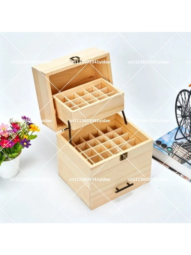 Solid Wood 3-Tier Large Capacity Essential Oil Storage Box Display Cabinet Organizer