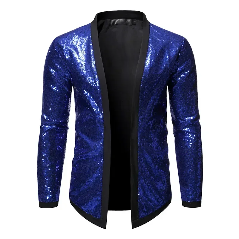 

Men New Shiny Gold Sequin Blazer Jacket Slim Fit Cardigan Mens Blazers Nightclub Party DJ Stage Singer Dance Show Costume Homme