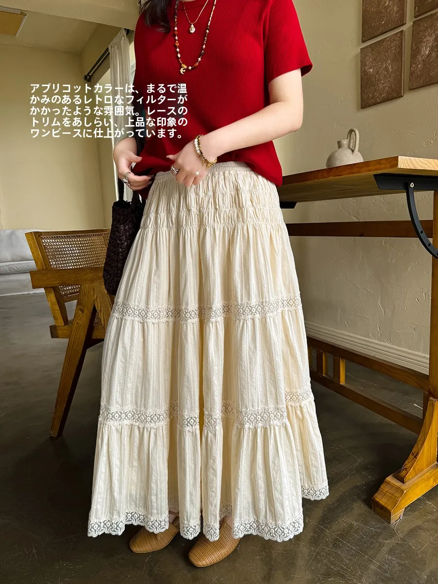 

Платье-миди Annforest Fairy Tale с рюшами по низу, А-силуэт, хлопок, эластичная талия, романтическое винтажное платье с текстурными вставками и пэчворком