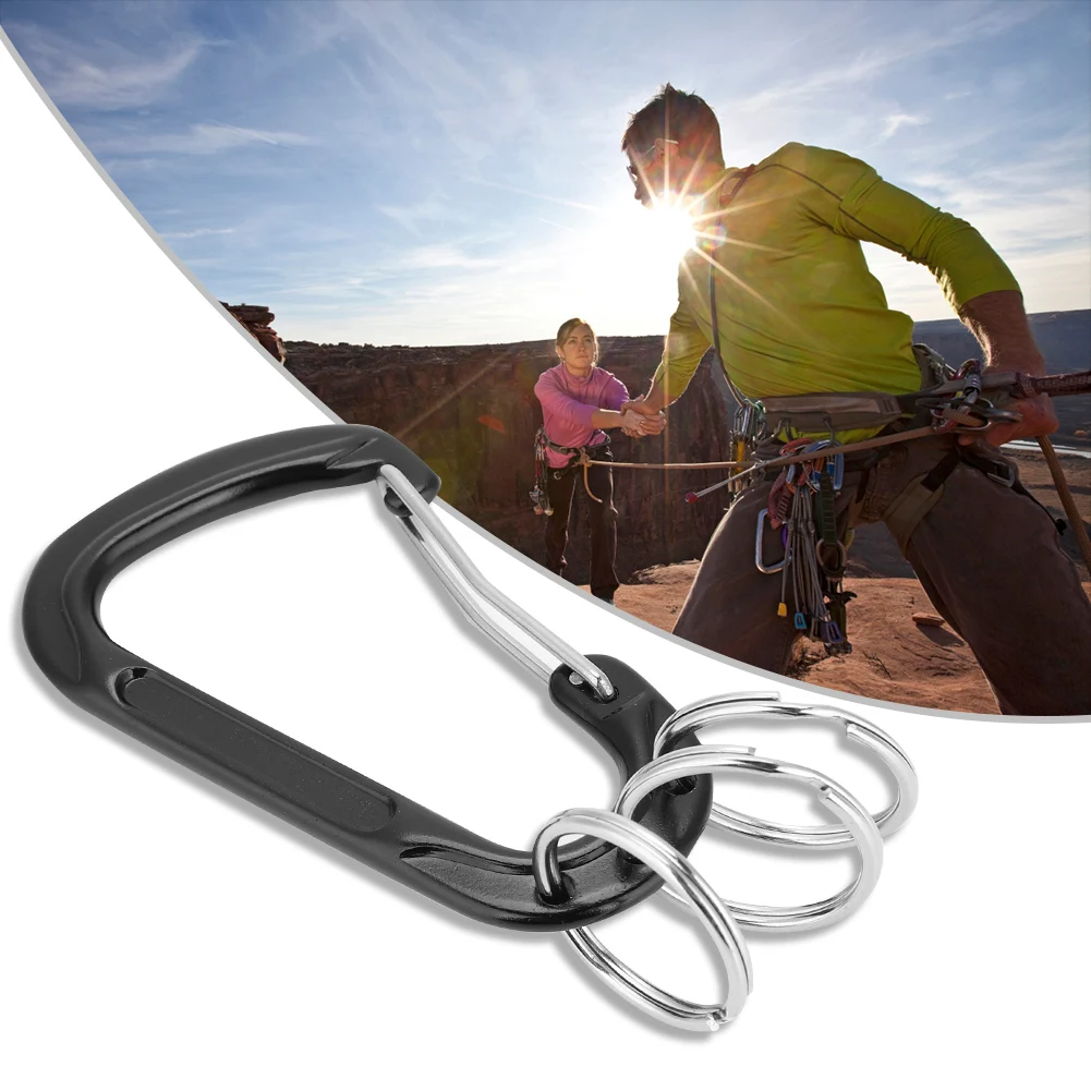 New D-Ring Carabiner Keychain Black D Shape Key Ring Clip Zinc Alloy Spring Gate Bag Hook Clip for Keys