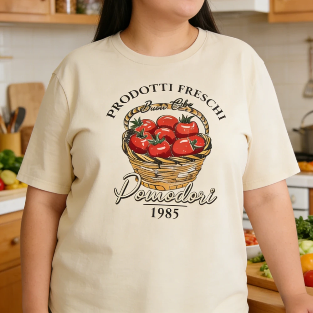 

Plus Size Women's Tshirt Cute Italian Tomato Print T-Shirt Vintage Aesthetic Vegetable Shirt Female Cottagecore Female Clothing