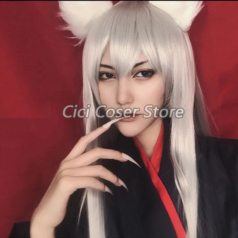 Wig Kimono Cosplay Anime Kamisama Kiss Tomoe Baru 2025 Rambut Putih Perak Panjang Telinga Ekor Kuku Sepatu Bakiak Jepang Pria Hallowe ★ ☆ ★