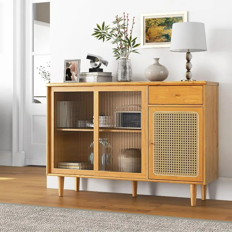 Buffet Cabinet with Storage, Bamboo Sideboard, Drawer