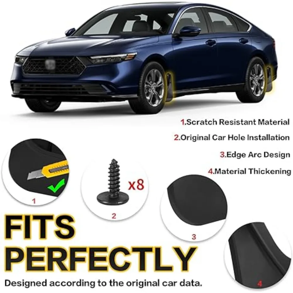 Car 4PCS Mud Guard Kit Splash Guards Mudguards with Hardware Kits Mud Flaps For Honda 11th Accord 2023 2024