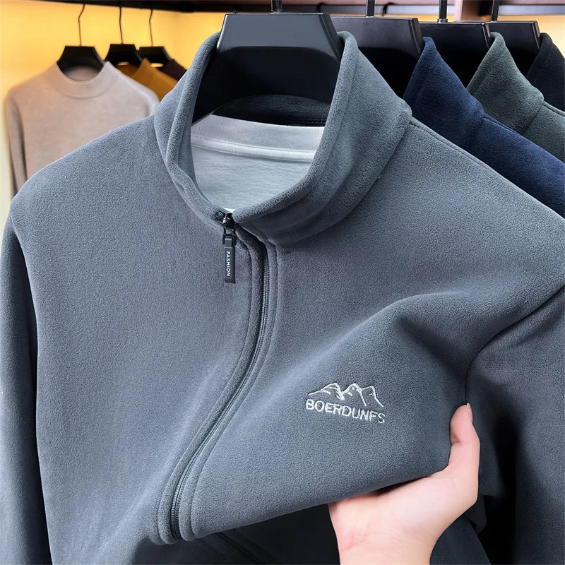 Brand luxury new men's zipper jacket fashion exquisite mountain peak embroidery casual pocket warm comfort autumn winter coat