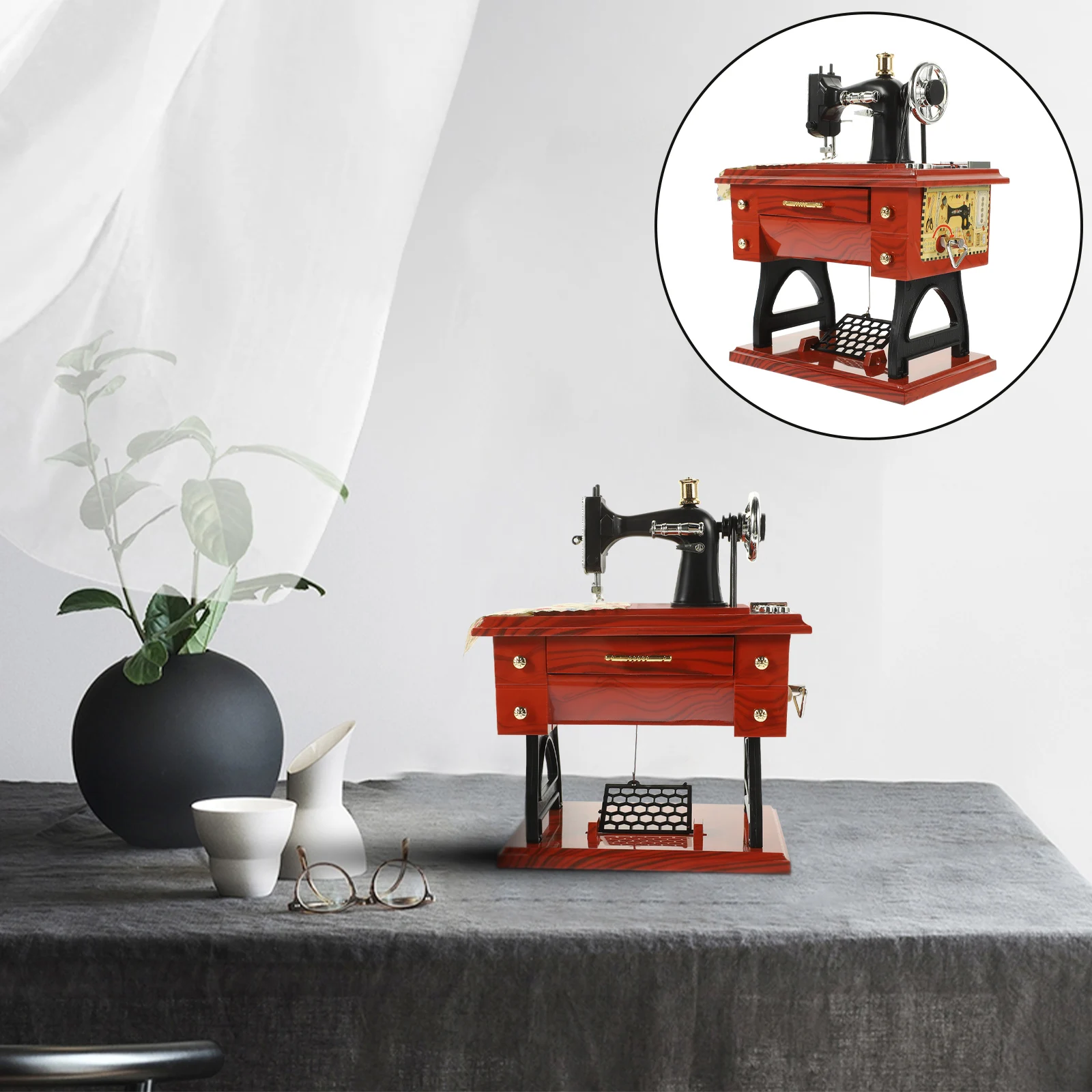 

Clockwork Sewing Machine Music Box Vintage Style Home Decoration Gift for Birthday Wedding Christmas Lovers Miniature Fair