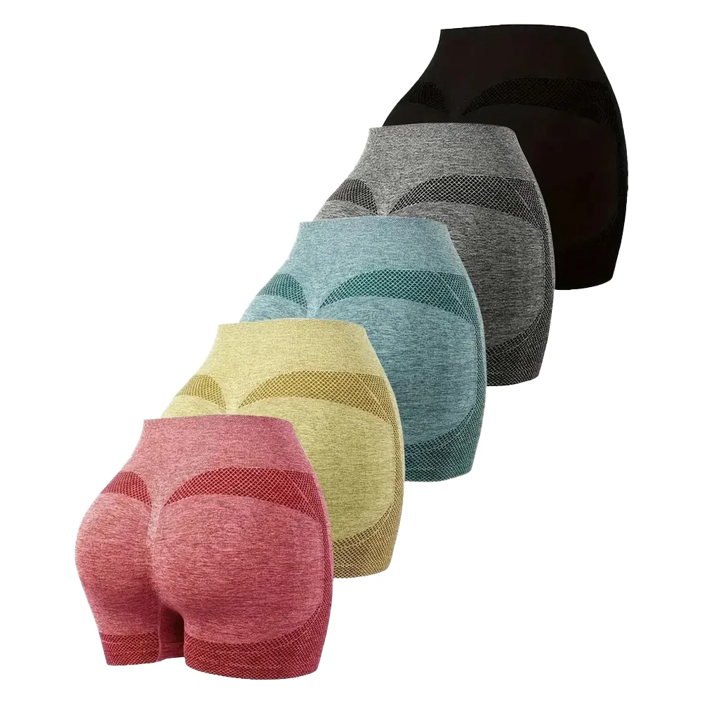 กางเกงขาสั้นเล่นกีฬาโยคะของผู้หญิงเซ็กซี่สีพีชบั้นท้ายแห้งเร็วระบายอากาศได้ดีกางเกงสวมสบายกีฬาวิ่งและการออกกำลังกาย