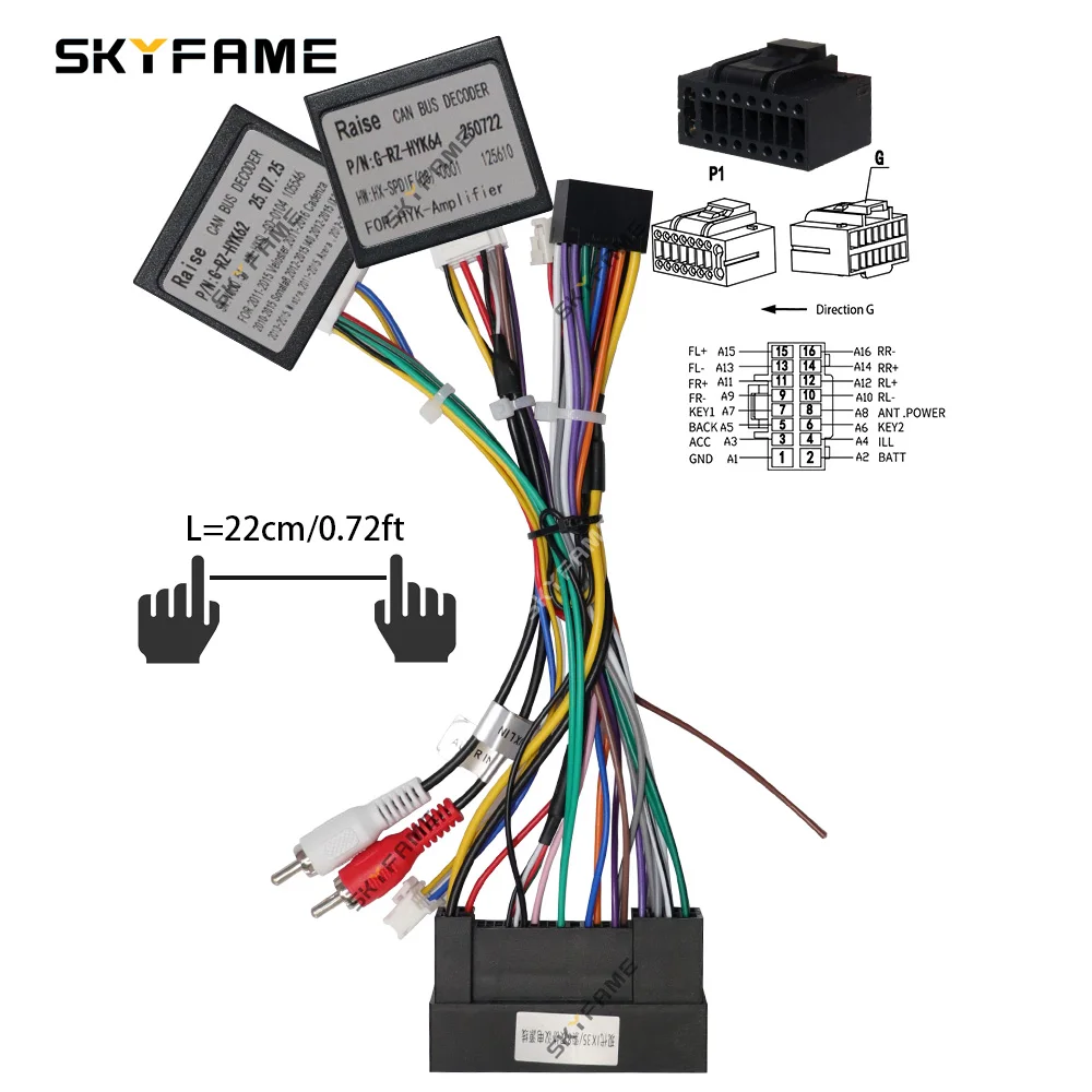 SKYFAME Car 16pin Wiring Harness Adapter Canbus Box Decoder Android Power Cable For Hyundai IX35 Tucson G-RZ-HYK62/64