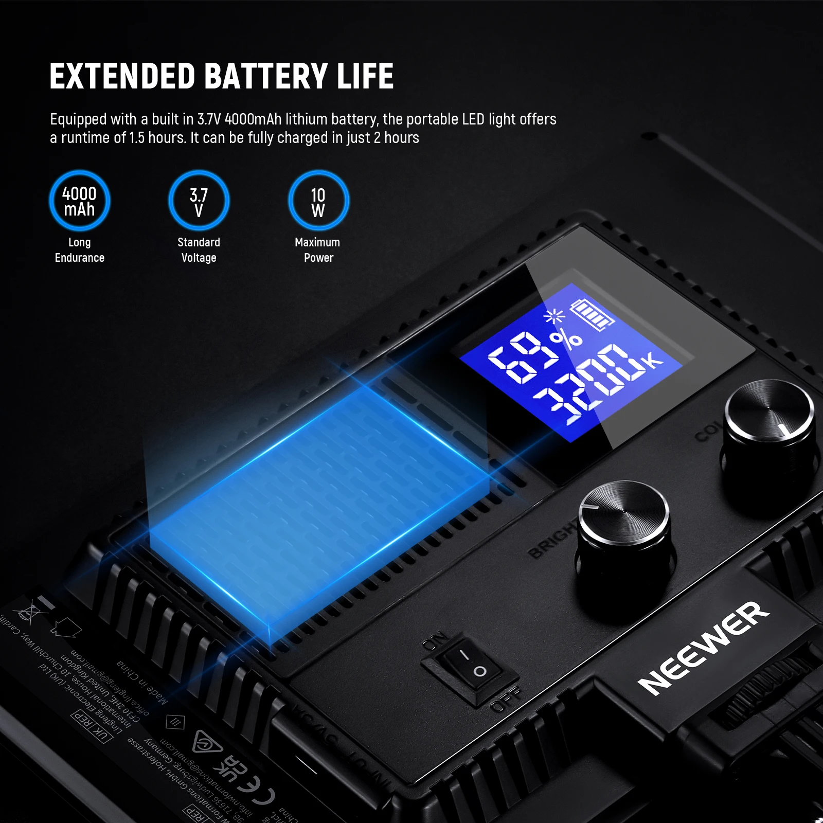 NEEWER 9" LED-Videolichtpanel, dimmbare DSLR-Kamera, weiches Licht mit Mini-Stativ für Fotografie, Videoaufzeichnung, Live-Streaming – Detail 4
