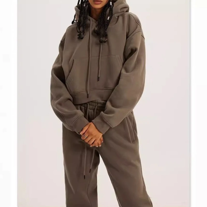 2025 Autunno e Inverno Moda Pendolari Donna Con Cappuccio Girocollo Maglione a maniche lunghe Pantaloni con lacci Abito a due pezzi