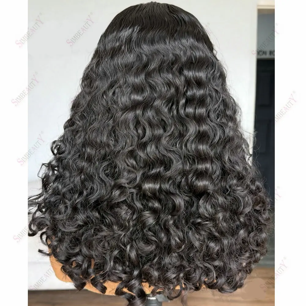 250 Dichte Remy Brasilianisches Haar 1x4 Größe Mittelteil U-Part Perücken Echthaar Tiefschwarz Tiefe Welle Lockig Maschinell Hergestellte Echthaarperücke – Detail 4