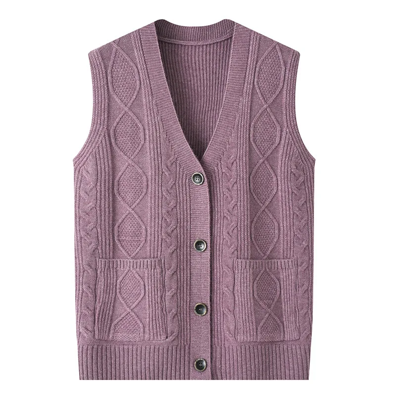 #2917 Knitted Vest Women Single Breasted Short Vintage Sweater Vest Cardigan Sleeveless Vest Coat Femme Middle Aged Solid Color