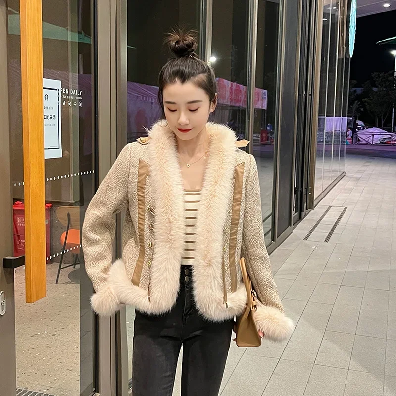 Women Elegant Thick Faux Fur Jacket Colorblock Autumn Winter Maxi Coat Long Warm Luxury Belt Fur Parkas Bontjas Furry Outerwear