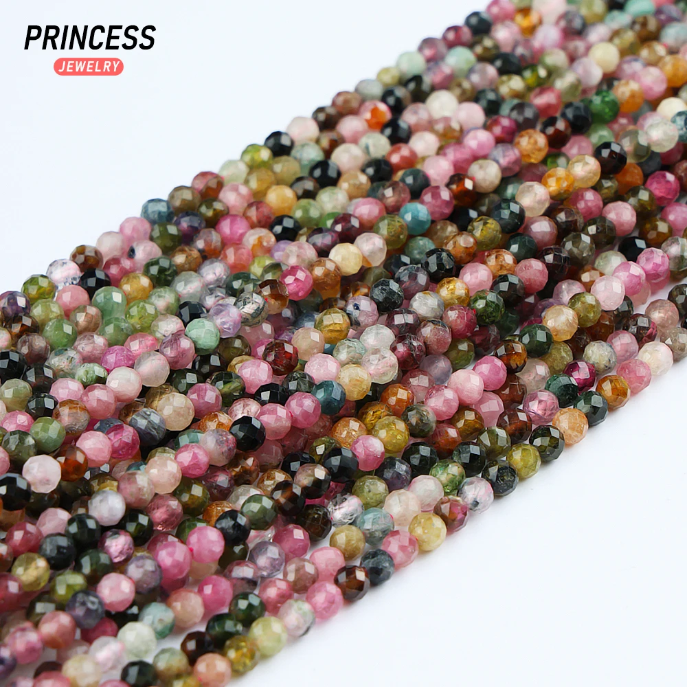 A+ Natural Colorful Tourmaline 3mm Faceted Loose Beads for Jewelry Making Bracelet Wholesale Stone Spacer Beads DIY Accessories