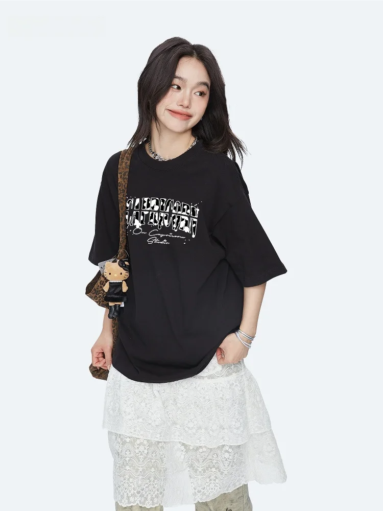 Capricorn Milk Texture Letter Pure Cotton Short Sleeve Women's T-shirt Summer New Loose Fit Casual Style round Neck Top