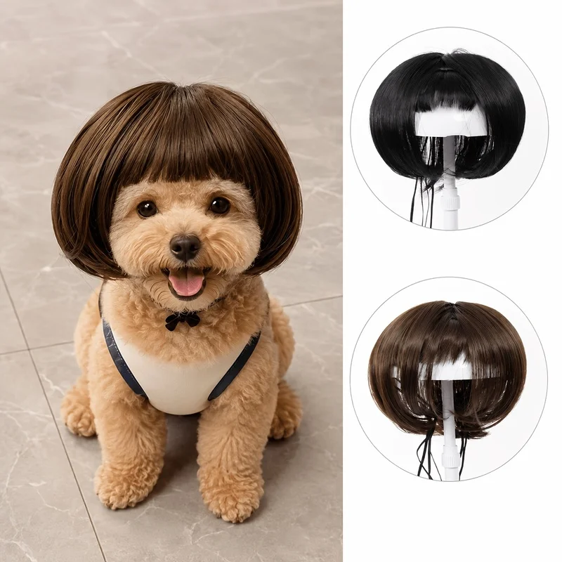 Funny Pet Bob Wig For Cats Dogs Short Hair Costume Headpiece Photo Prop For Halloween Party Daily Dress Up