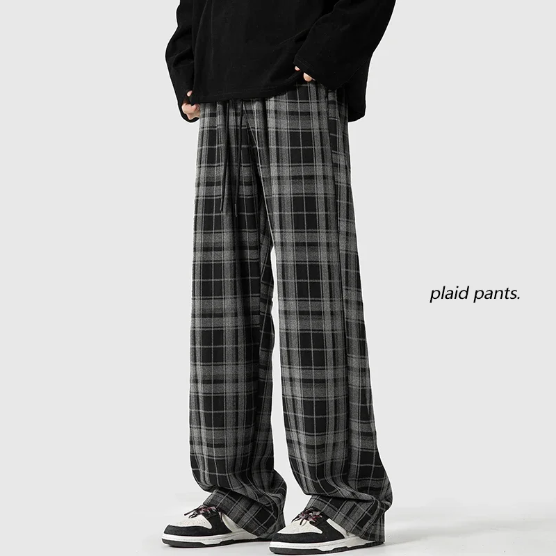 2024 Trendy Plaid Pants Men Checkered Casual Pants M-5XL Casual Loose Straight Leg Trousers Fashion Streetwear Sweatpants